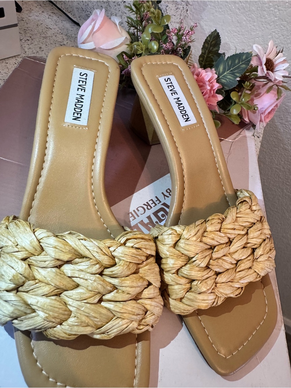 Steve Madden Braided Slide Sandals in Natural Tan